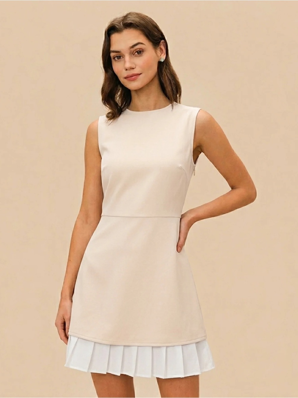New Blu Pepper For Rihoas Apricot Splicing Pleated Mini Dress Size Medium - Picture 2 of 10